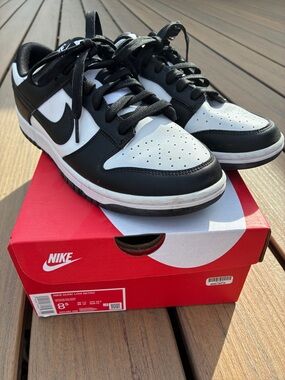 Men’s Sz 8.5 white & black Nike Dunk Low Retro shoes. Near-new condition.